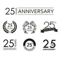 25 years anniversary icon set. 25th anniversary celebration logo. Design elements for birthday, invitation, wedding jubilee. Royalty Free Stock Photo
